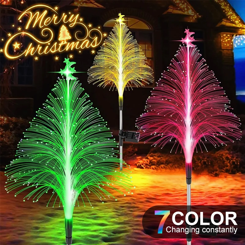 

Outdoor Solar Fiber Optic Christmas Tree Lights LED Waterproof Color Changing Garden Lights For Lawn Yard Christmas Decoration