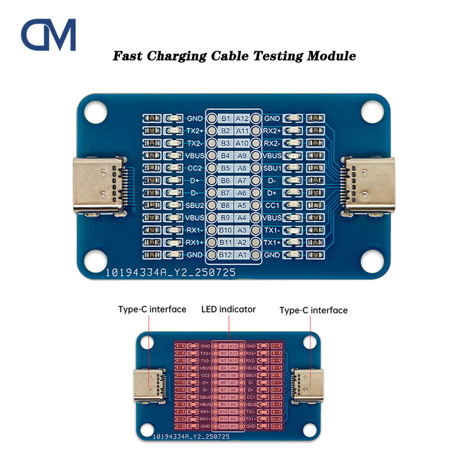  Portable Type-C Cable Tester with 24-Pin Full Detection Dual Head LED Indicator for Type C Fast Charging Cable 