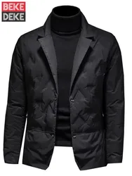 Business Men Winter Slim Fit White Duck Down Jacket Lapel Collar Single Breasted Warm Down Coat Fashion Outwear Overcoat M-5XL
