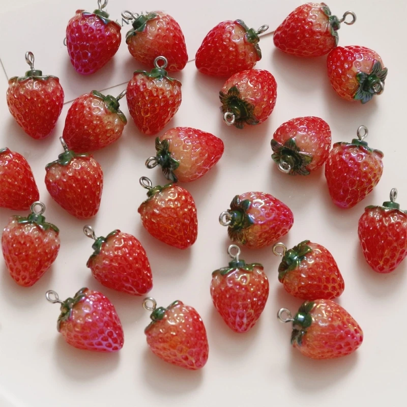 DIY-Harz-Frucht-Anhänger-Set, süße erdbeerförmige Schmuckperlen, praktischer Harz-Anhänger für die handgefertigte – Detail 1