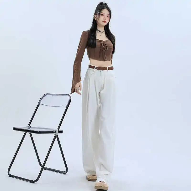 New High quality fabric Loose fitting Sagging sensation Wide leg pants summer High waisted Straight cylinder Jeans female autumn