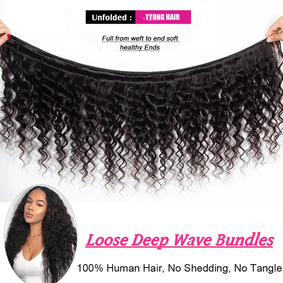 YYong Hair Store 4 Bundles Malaysian Loose Deep Hair 4 Bundles Remy Human 100% Human Weave 8-30Inch Extensions