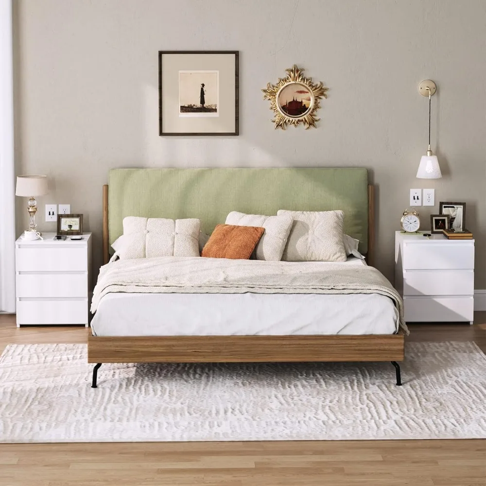 White Nightstand with 3 Drawers, White Bedside Table Night Stand for Bedroom with Cut-Out Handle, Sofa Side Table 3 Drawer 2