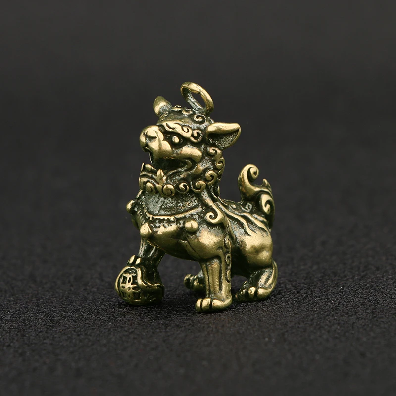 

Маленькие медные аксессуары, Брелок-талисман в виде льва из камня, Цельная медная подвеска в стиле ретро, мини-единорог, подвеска в виде льва из латуни