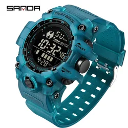 SANDA Men's Waterproof Outdoor Sports Watch with LED Analog Digital Display and Multifunctional Big Dial (Transparent blue)