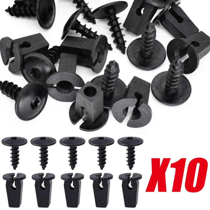 

10Pcs Car Fastener Clips Rivet with Base Auto Fender Lining Door Panel Pin Retainer Snap Screw Kit for N90974701 Engine Cover