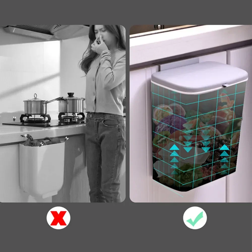 Kitchen Cabinet Door Hanging Garbage Can Wall Mounted Recycling Basket with Lid 7/10L Kitchen Accessories