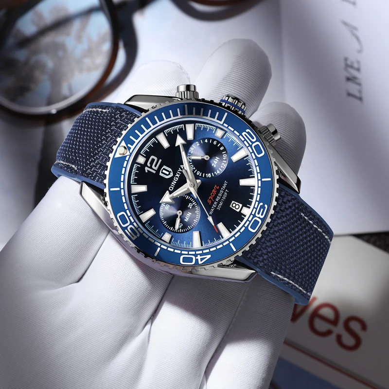 QINGXIYA Brand New Fashion Chronograph Quartz Watch Men Waterproof Luminous Calendar 24 Hours Sports Watches Relogio Masculino