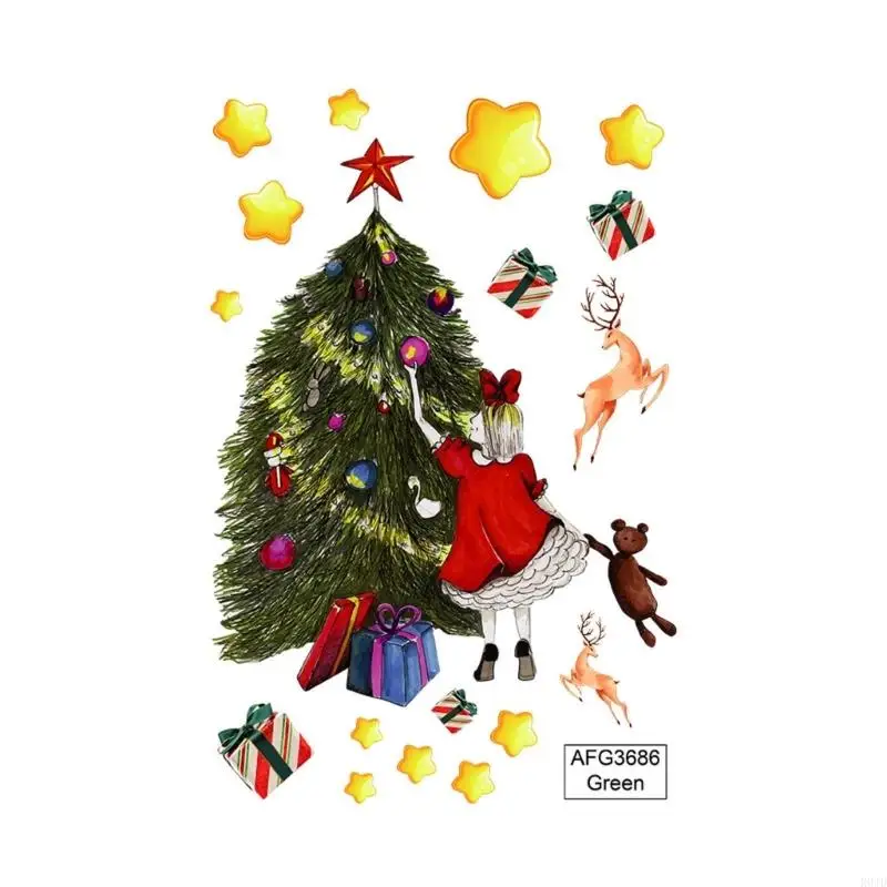 R0JD Festive Christmas Wall Sticker Glow Girl Decal Window Switches Decor