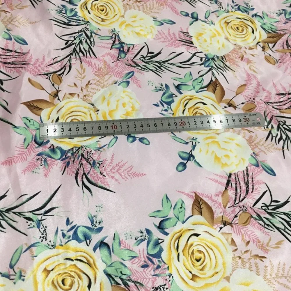 1/2/5m Satin Floral Printed Imitation Silk Fabric Breathable Fashion Clothing Fabric DIY Handmade Sewing Cloth Material 3