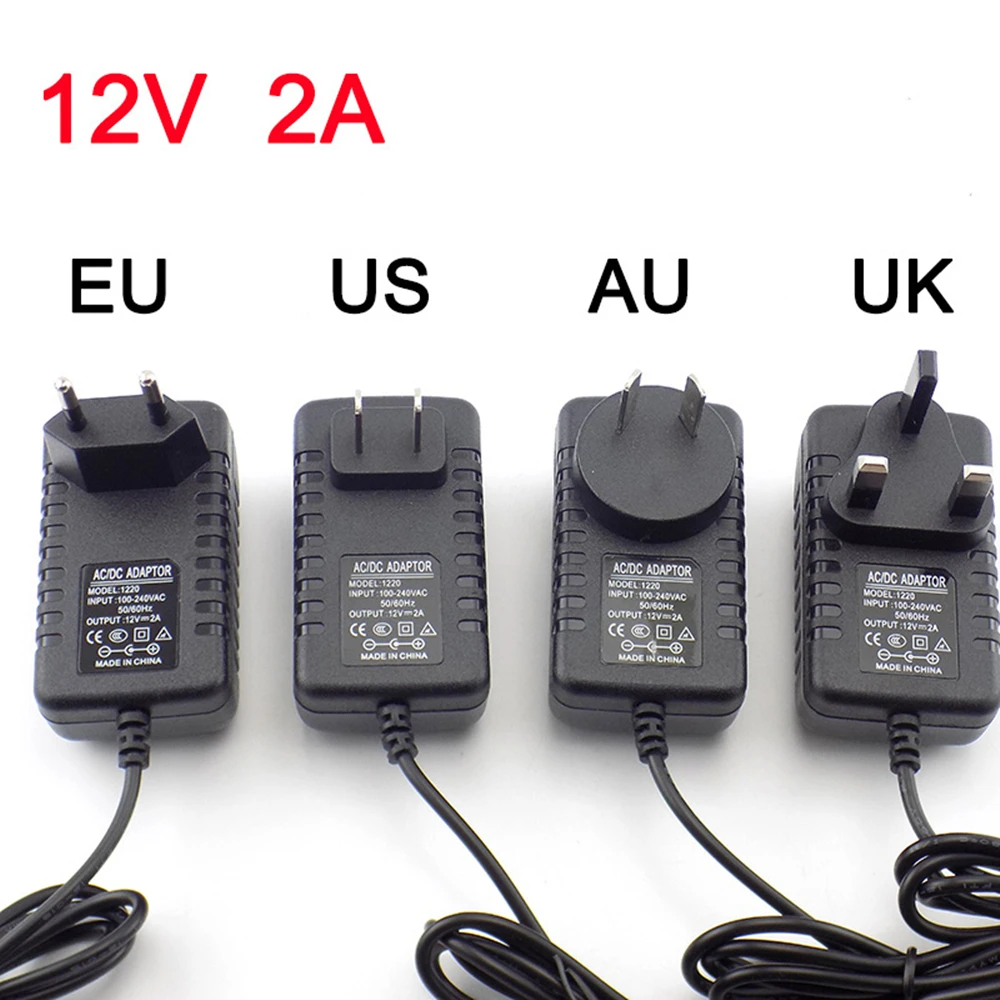 AC DC 12v 2A 2000ma Adapter Power Supply Adaptor EU UK AU US PLUG 5.5*2.5mm Wall Charger For CCTV Cameras And IR Llluminators camera repair parts