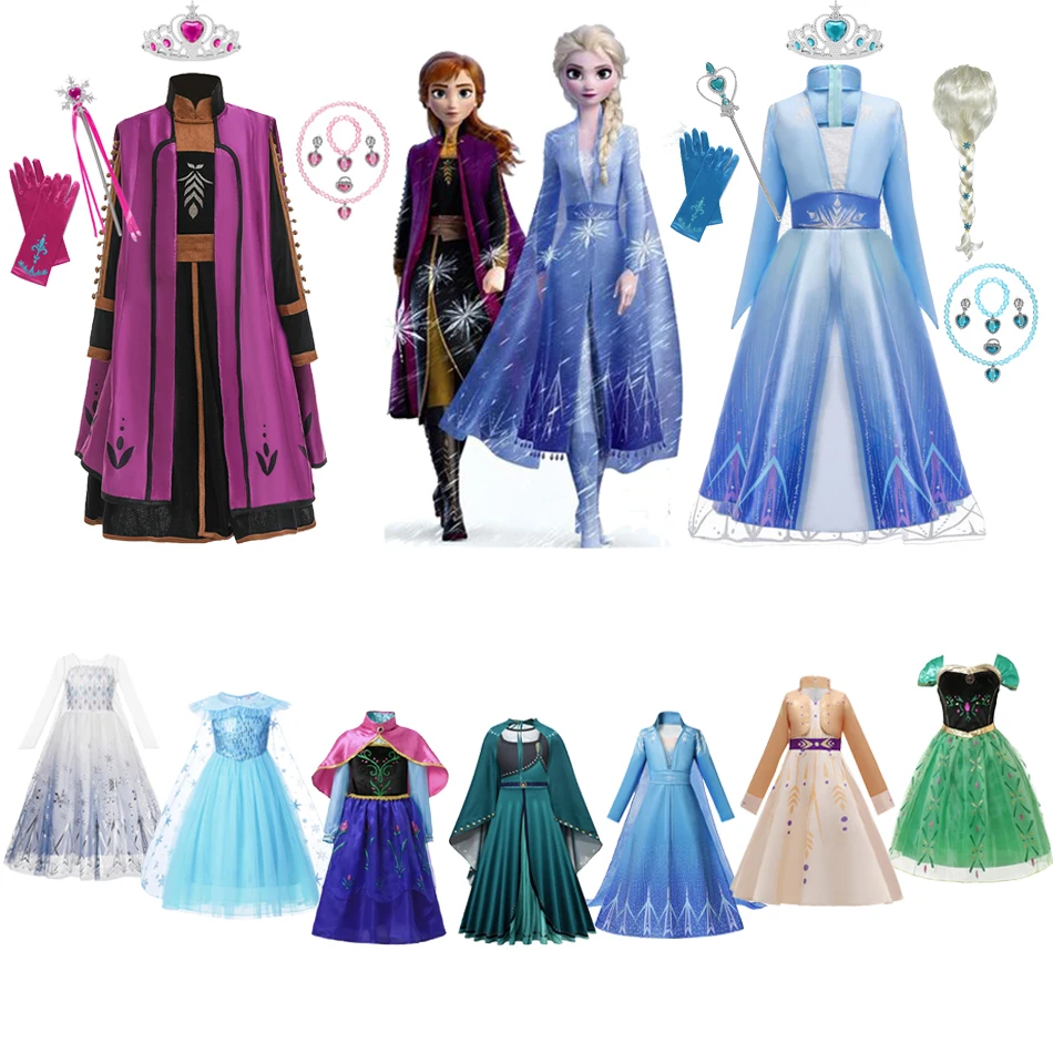 

Disney Frozen 2 Princess Dress For Girls Snow Queen Elsa Anna Halloween Cosplay Costume Carnival Birthday Party Kids Clothes Set
