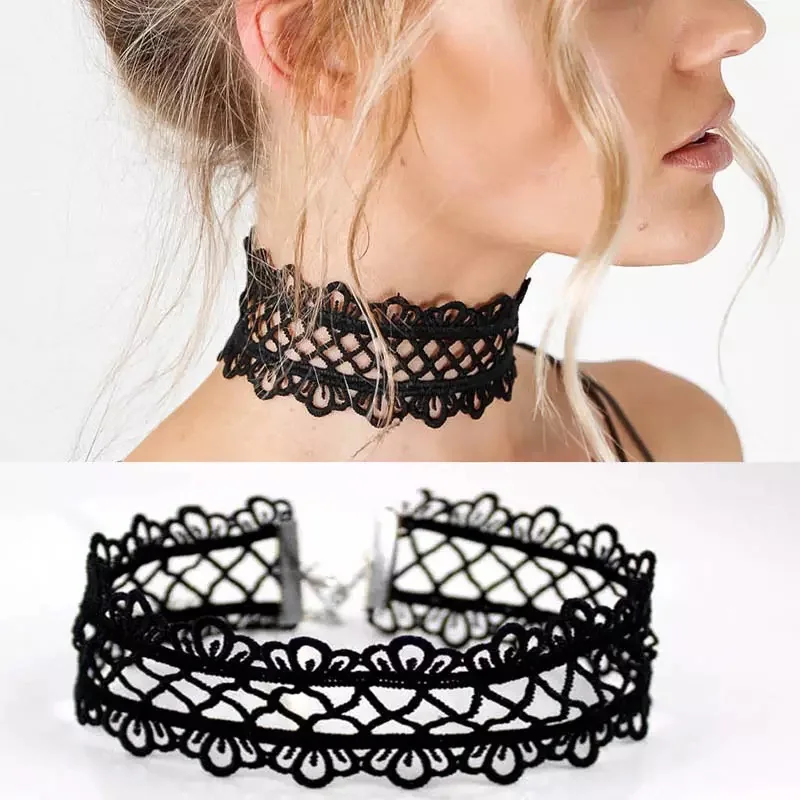 A Gothic Velvet Choker Necklace for Women with lace on it.