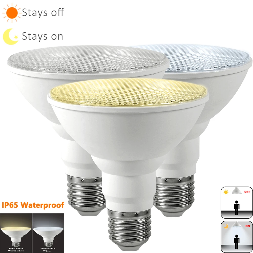 12W E27 LED Sensor Bulbs IP65 Waterproof Outdoor Dusk to Dawn Bulb Lamp AC85-265V Day Night Light Auto On/Off Pathway Lights