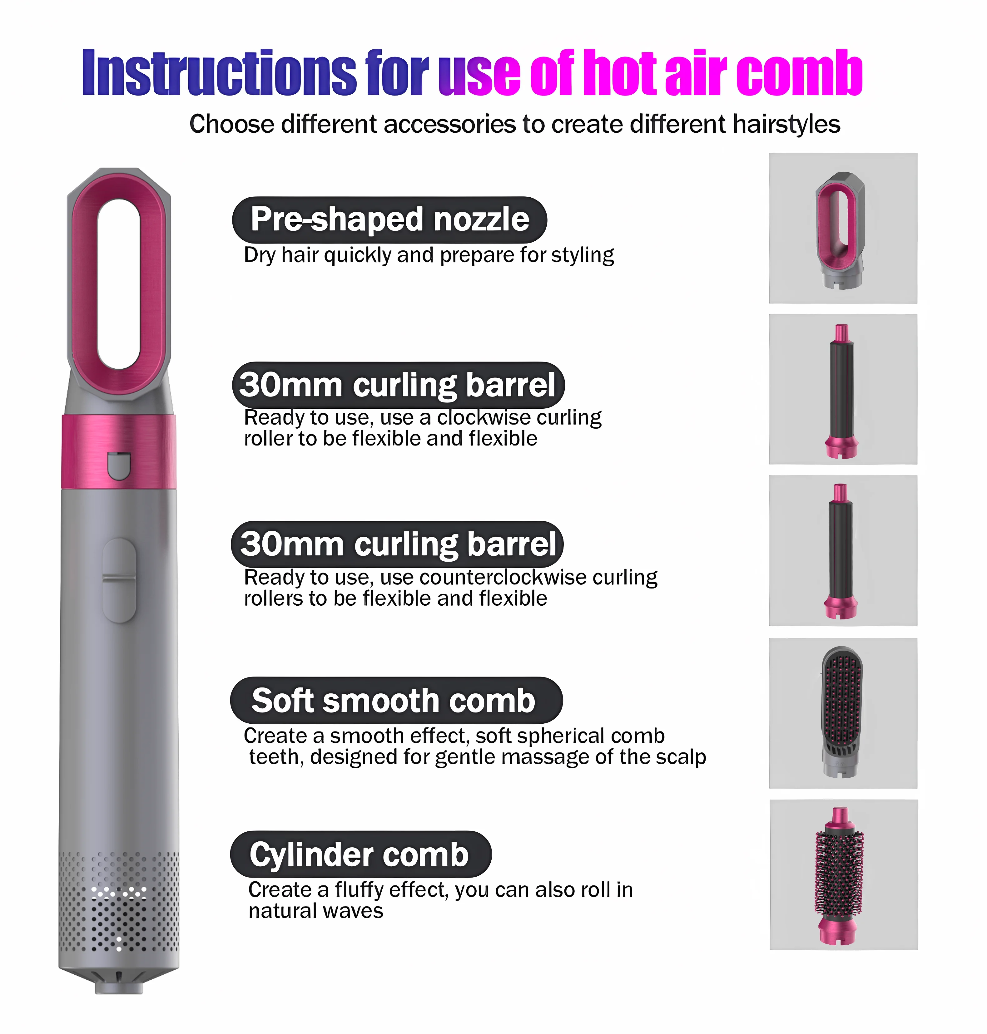 Air Hair Styler 5 In 1  Low Noise Hair Curling Straightening Hair Drying 1000W Professional  Hot Air Brushes 509 5
