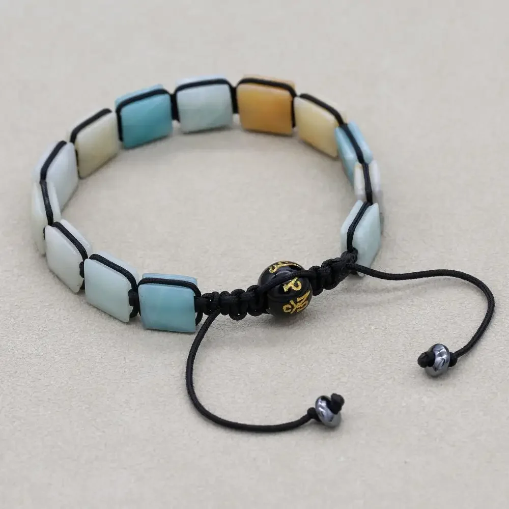 Natural ite Stone Buddha Mantra Beads Braided Bracelet Handmade Women Men Yoga Healing Lucky Mala Charm Bangle
