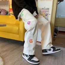 

Retro Pocket Hip Hop Straight Cargo Pants Men and Women Oversize Jeans Trousers Harajuku Streetwear Denim Pants Vintage