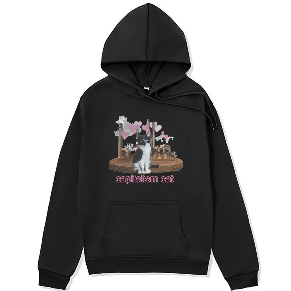 Capitalism Cat Cute Unisex Style Hoodie Men Women Fashion Kawaii Harajuku Oversized Sweatshirt Autumn and Winter Pullover Male