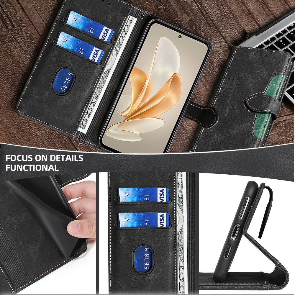 Deluxe Magnetic Buckle Leather Flip Case with Money Clip for Business Professionals
