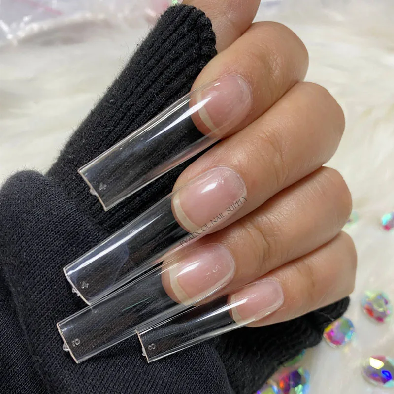 XXL Clear Square Full Cover Press On False Nail Tips Extra Long Nails Straight Shape False Tips UV Gel Manicure Tool Fake Finger