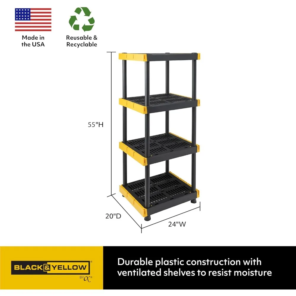 4-Tier Heavy Duty Plastic Storage Shelving Unit, 100lbs, for Indoor/Outdoor Organization, Modular Rack, Extremely Durable 4