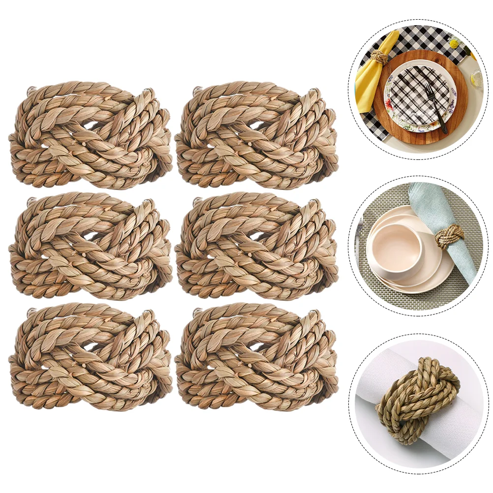 

6 Pcs Woven Napkin Rings Holder Festival Round Rural Straw Buckles Banquet Holders