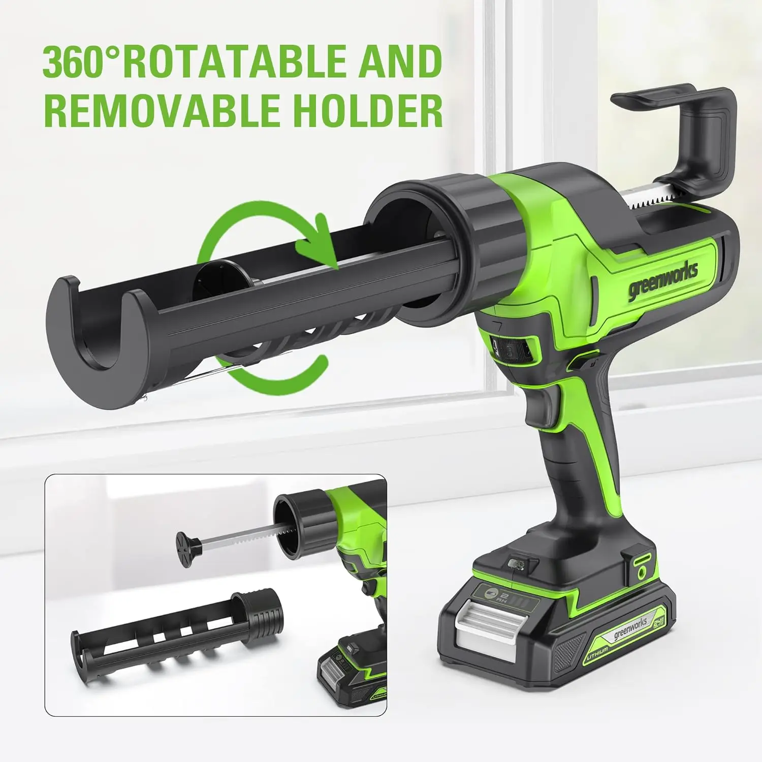 24V Cordless oz. Caulk & Adhesive Gun 6-Speed Anti-Dripping with 2Ah Battery and Changer 4
