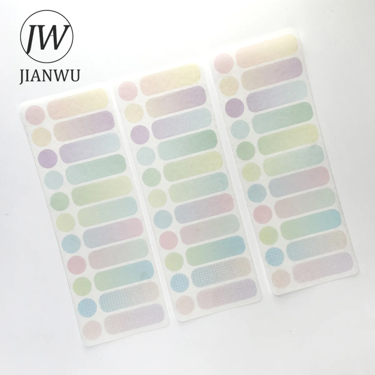 JIANWU 3 시트 DIY 저널 소재 솔리드 컬러 격자 무늬 라벨 스티커 INS Scrapbooking 콜라주 장식 편지지 스티커