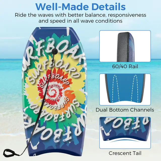 Lightweight Body Board Boogie Board with EPS Core XPE Deck HDPE Bottom Multicolor4-S