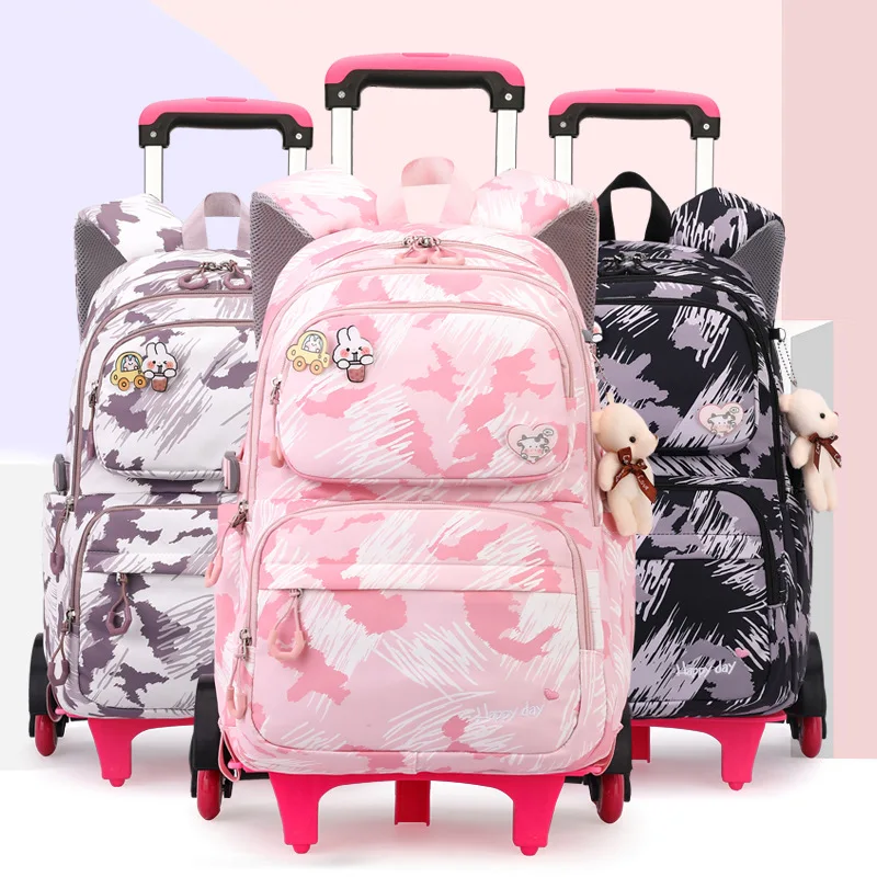 Bolsa escolar com rodas para crianças, Saco de trole de estudantes, Mochila bonita, Mochila de rodas de rolamento