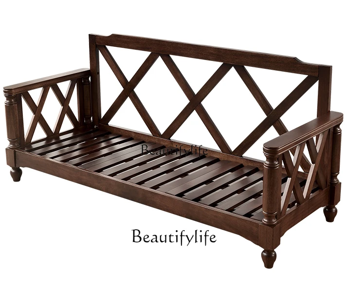 

American-Style Solid Wood Sofa Small Apartment Living Room Retro Country Walnut Log Furniture