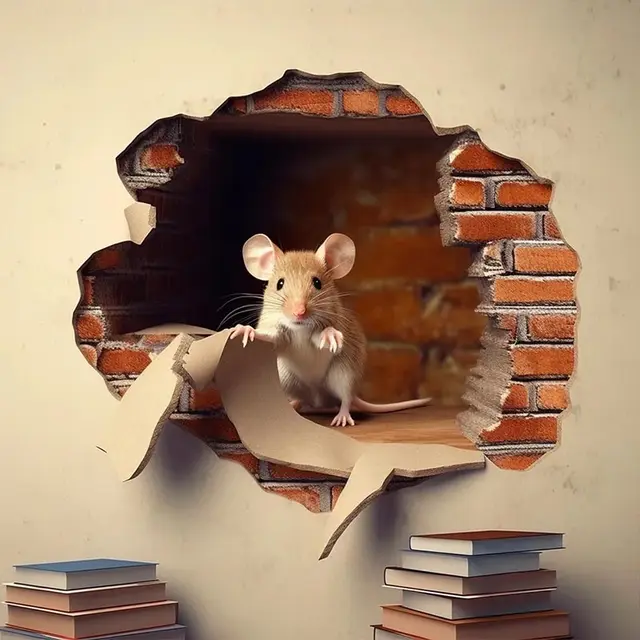 Autocollant mural M735 avec trou de souris mignon, livre de lecture de souris dans l'autocollant de trou mural, autocollant de trou de souris, décor de lecture de souris 4