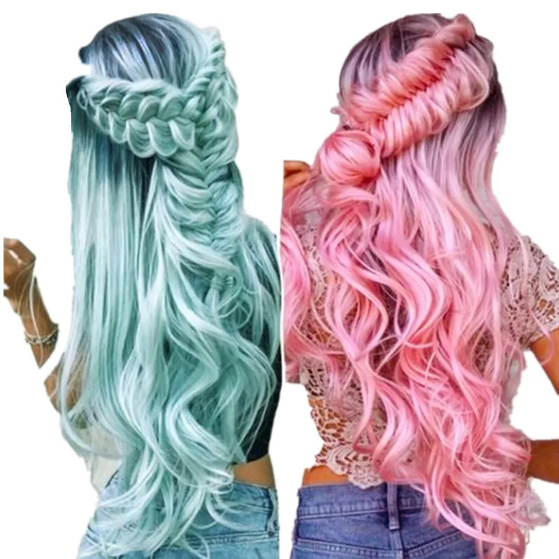 

QQXCAIW Rainbow Colorful Long Curly Wig Cosplay Party Women High Temperature Synthetic Hair Wigs