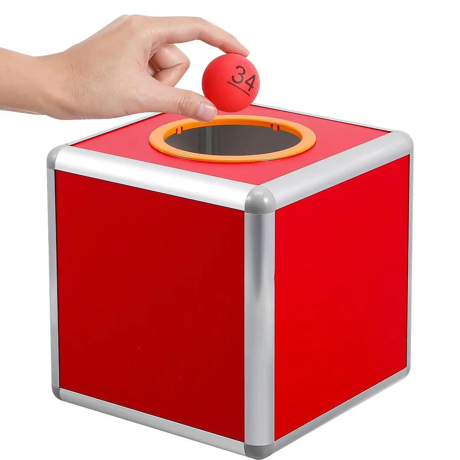 Ballot Box Lottery Lucky Box Aluminum Alloy Easy Assembly Red Square Fundraising Cubic Storage Container Raffle Ball Game Box