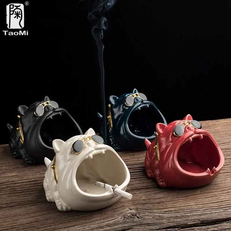 Big Mouth Dog French Dou Cartoon Dog Windproof Ashtray Small Change Storage Cute Animal Ashtray Retro Home Decor