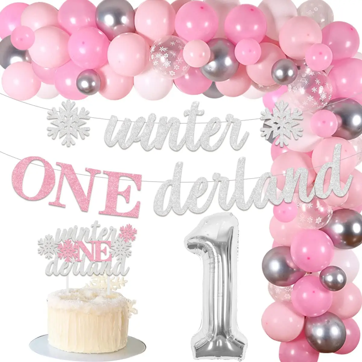 Winter Wonderland Decorations, Winter Themed Baby Shower Balloon Arch,  Winter Onederland Birthday Party Decor, Snowflake Balloon Garland 