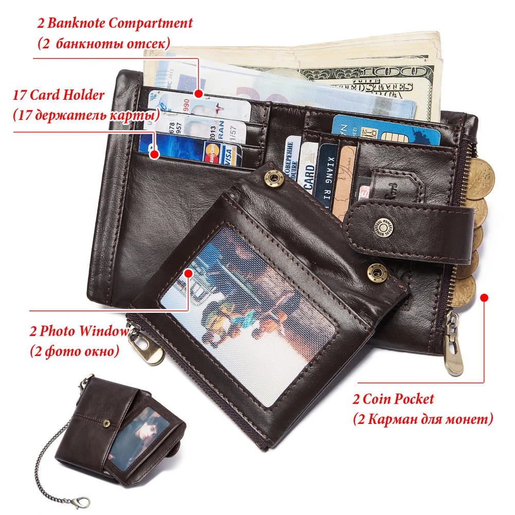 Luxury Genuine leather Men's Wallet with Coin Pocket Zipper