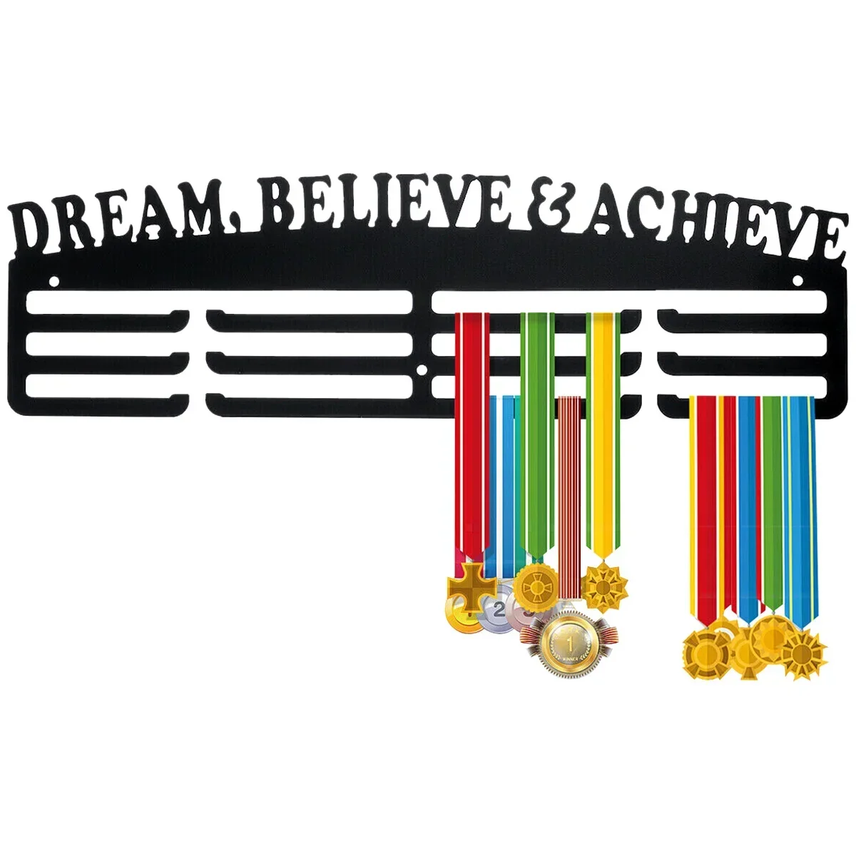 Medal Holder Display Hanger Personalized Medal Wall Hanger for Sport Race Runner Sturdy Black Steel Metal Easy to Install 2