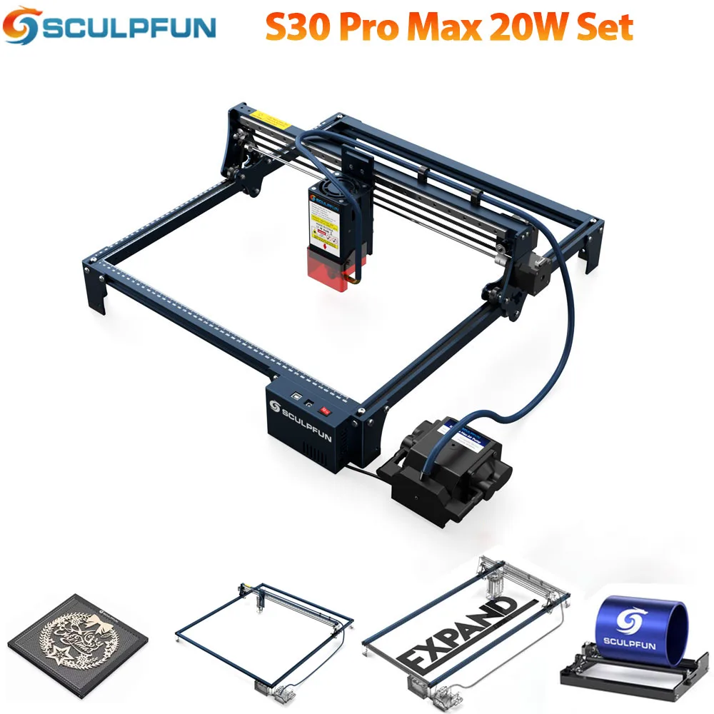 SCULPFUN S30 Pro Max Laser Engraver Set 20W Laser CNC Cutting and Engraving Machine 930*900mm Working Area Honeycomb Air Assist sculpfun s9 90w co2 effect laser printer engraver high precision diy laser cutting full metal structure laser engraving machine