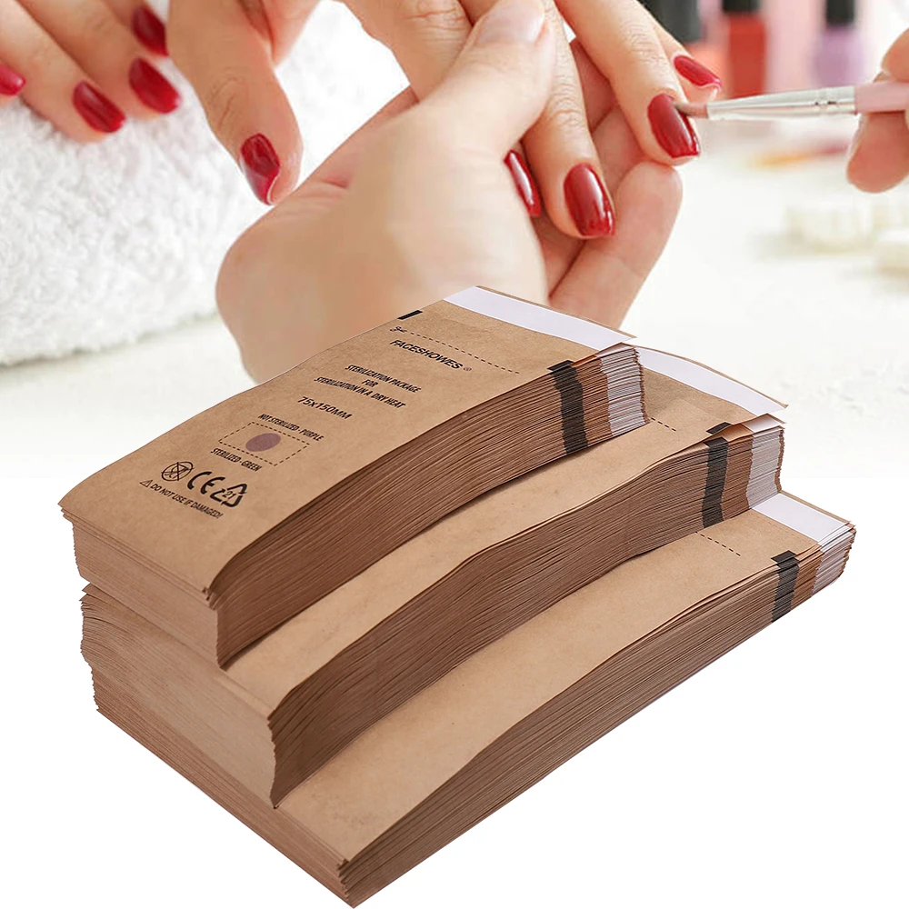 20/100Pcs Nail Sterilizer Manicure Bag Kraft Bags Dry Heat Disposable Sterilization Disinfection Machine Accessory Nailart Tools