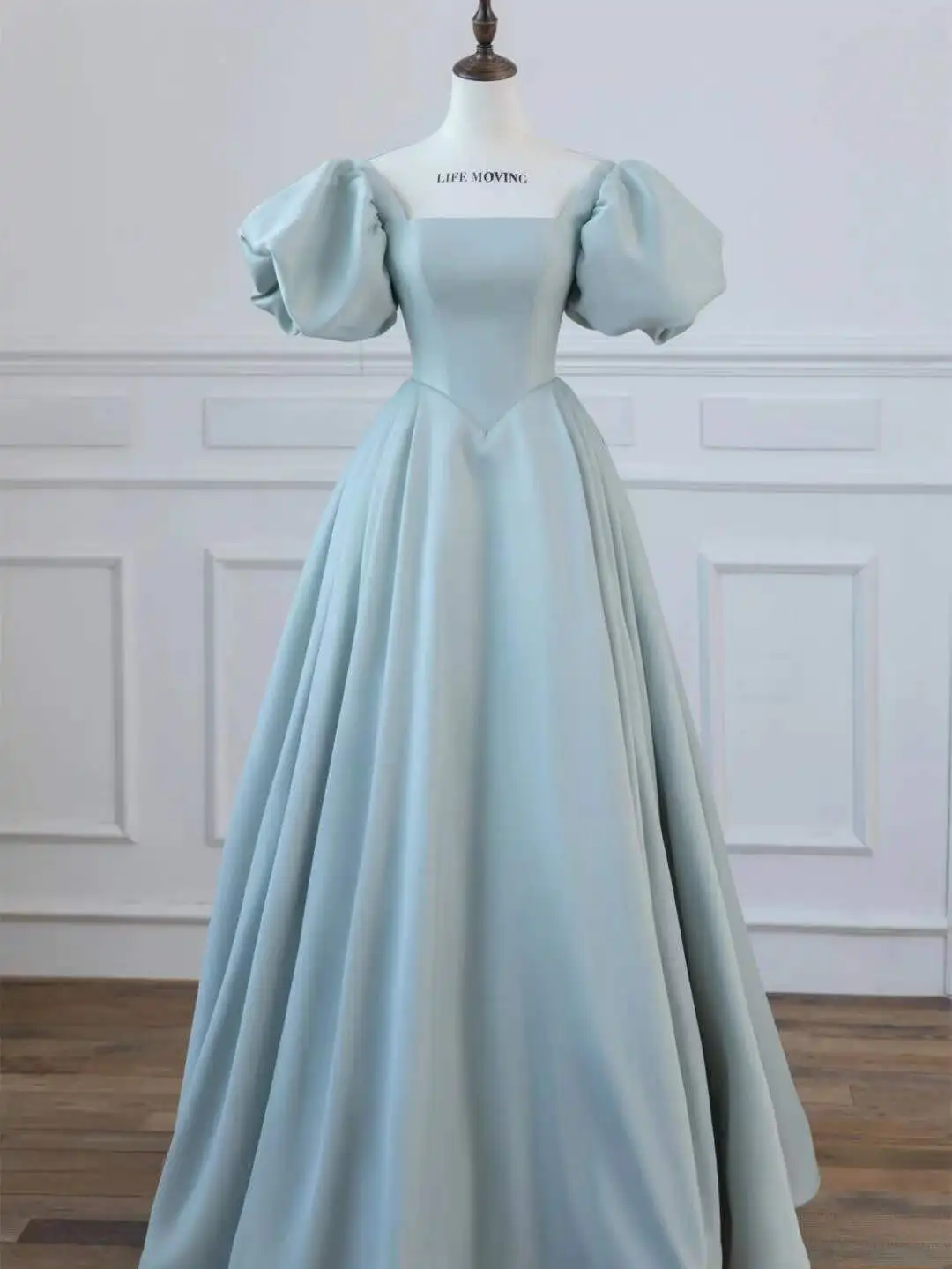 

Banquet Evening Dresses Women Elegant Square Collar Puff Shoulder A-Line Princess Dress Sexy Backless Lacing Banquet Gowns