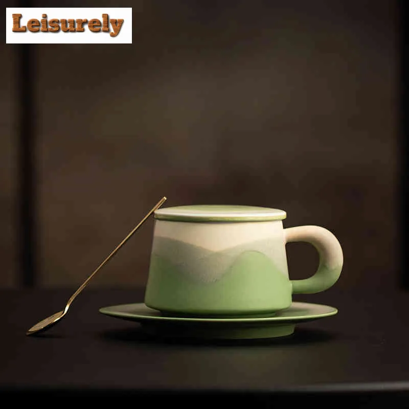 300ml Mountain Wild Color Coffee Mug with Plate Cappuccino Latte Cup Afternoon Tea Mug Cup Saucer Kit Office Water Cup Cafe gift