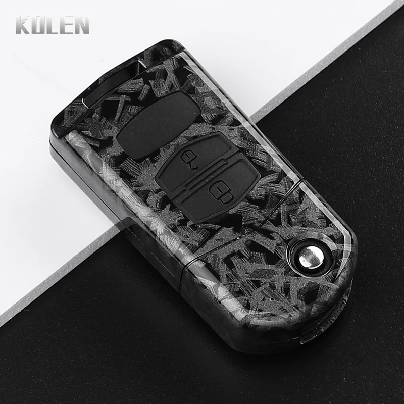 Premium Carbon Fiber Car Flip Key Case Cover - Enhanced Protection and Style