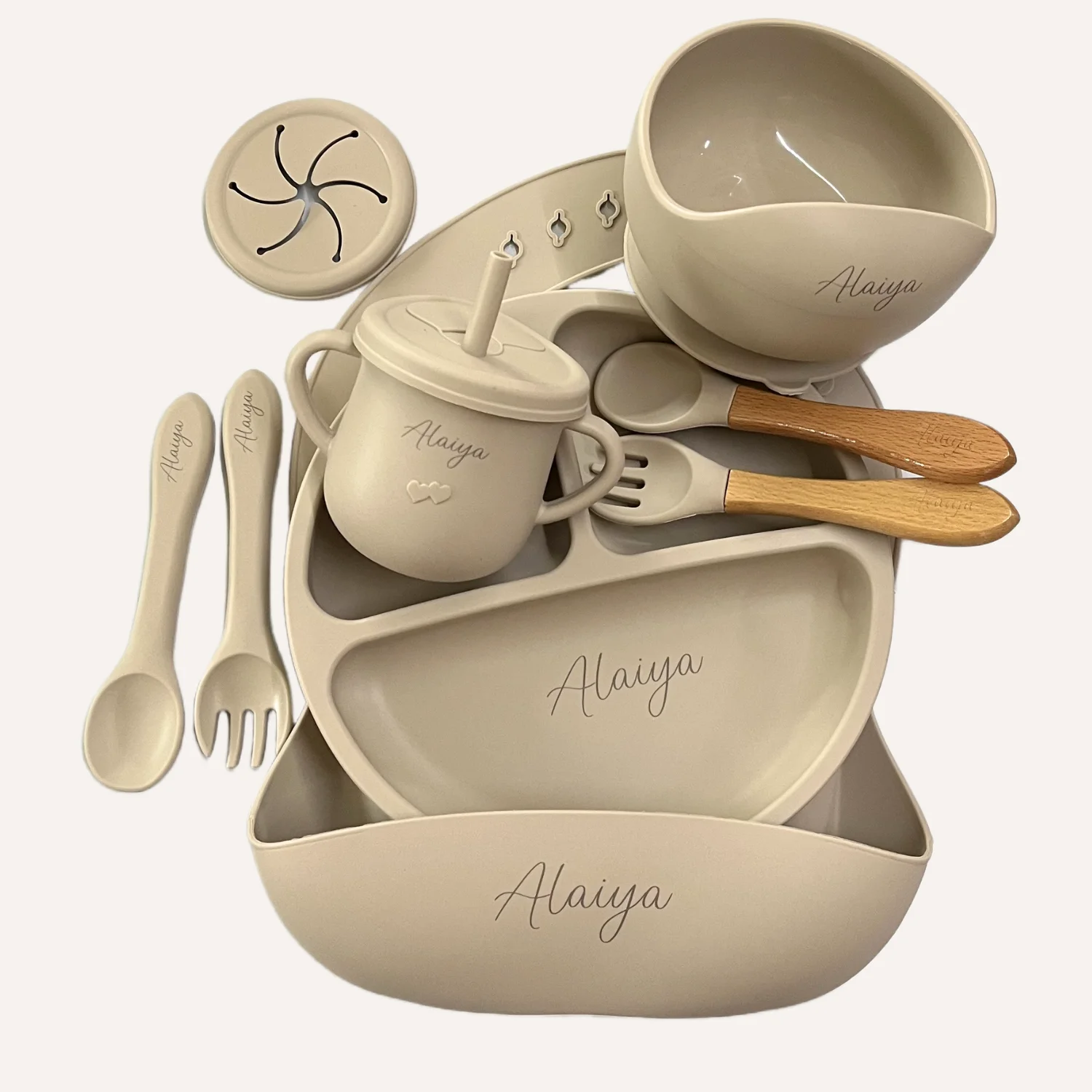 Baby Silicone Feeding Set with Suction Cup Personalized Name Dish Divided Plate Bowl Spoon Cute Kid Eating Tableware