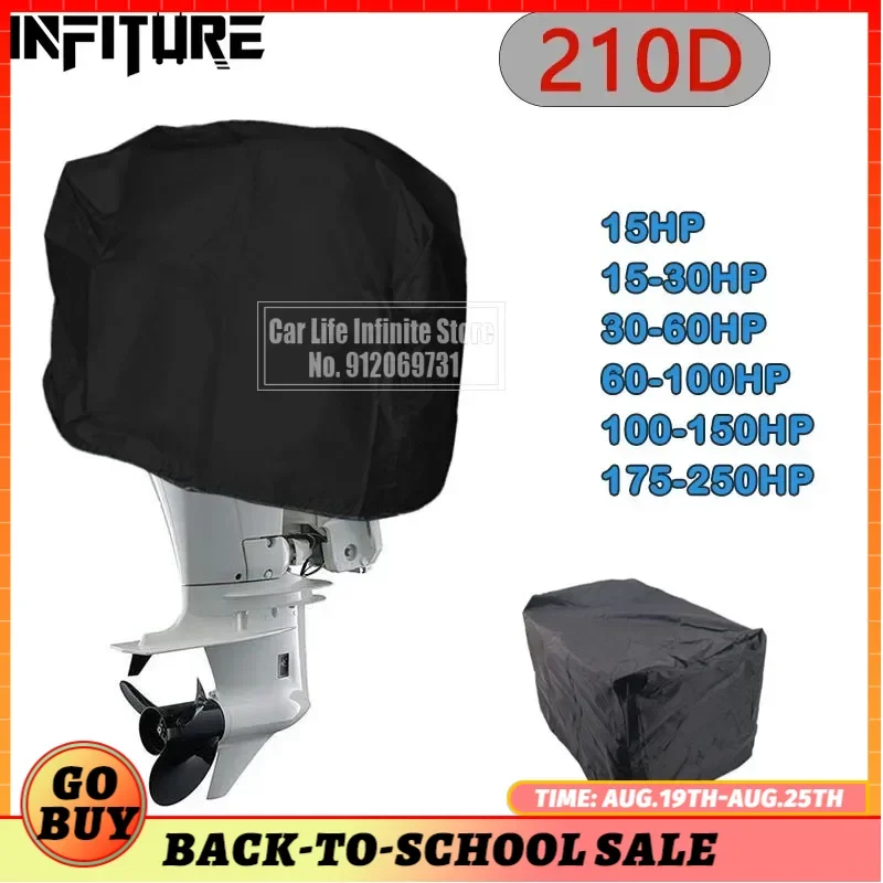 15-250HP 210D Full Outboard Motor Engine Boat Cover Black Oxford Waterproof Anti-scratch Heavy Duty Outboard Engine Protector boat cover,outboard motor cover