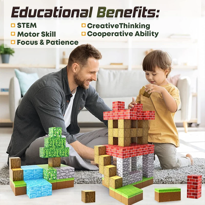 100pcs Magnetic Blocks-Build Mine Magnet World Set for Boys & Girls Age 3+, Sensory Toys for Toddlers Gifts Construction Toys 2