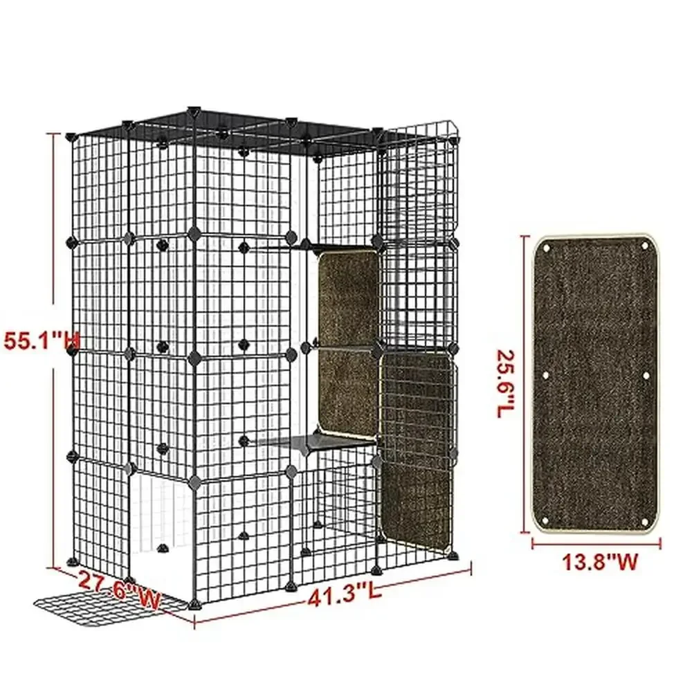 Large 4-Tier Metal Cat Cage with Scratch Blanket Modular Cat Enclosures Indoor Playpen Detachable Wire Kennel Crate Exercise