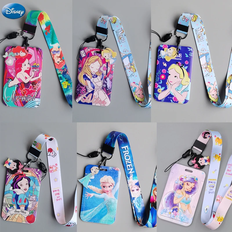 Porta Carte Disney Princess Girls Cute Cartoon Bus Card Holder Cellulare Long Lanyard Student Id Card Campus Card Case