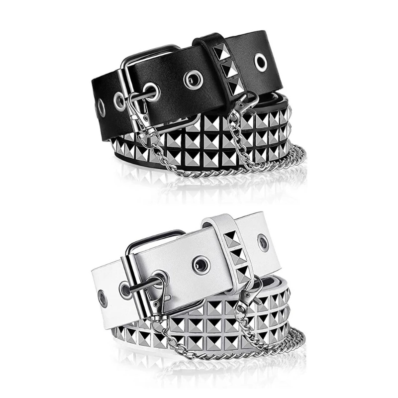 

Adult Waist Belt with Dangle Chain Alloy Gothic Punk Waist Belt Adjustable