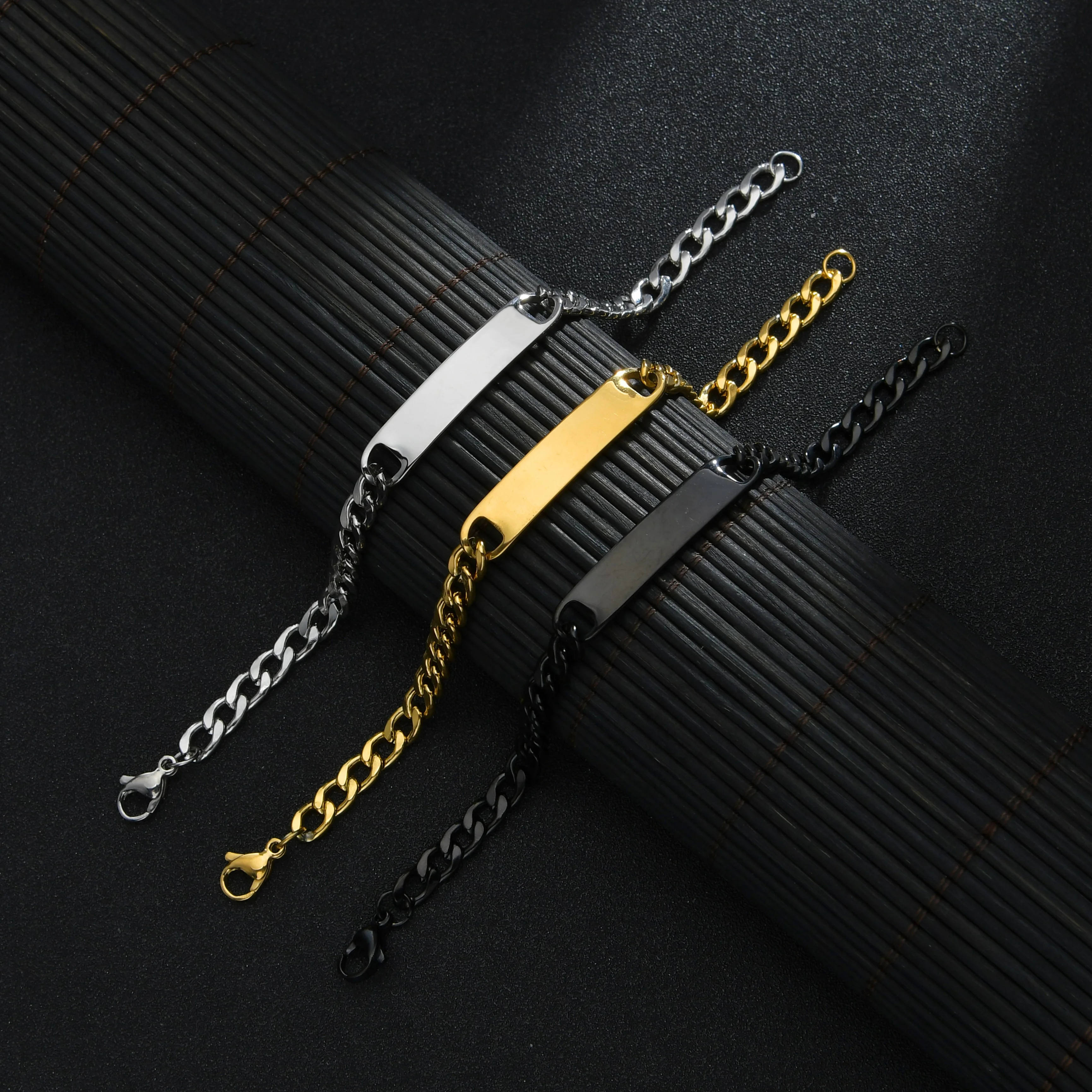 504403-fee5c0.jpg Punk Man Bracelets Hip Pop Gold Color Stainless Steel Thick Hand Chain Blank Bar Couple Men Women Family Jewelry Birthday Gift - Image 1